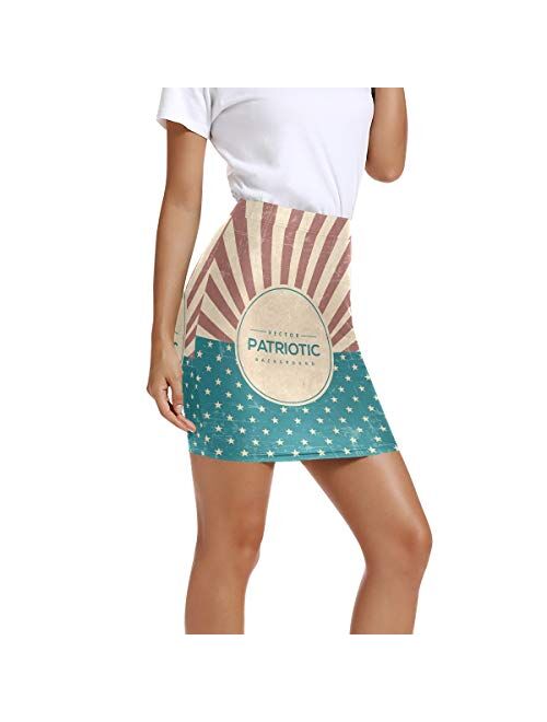 LUPINZ Women’s Stretchy Fitted Mini Skirt Patriotic American Background Bodycon Above The Knee