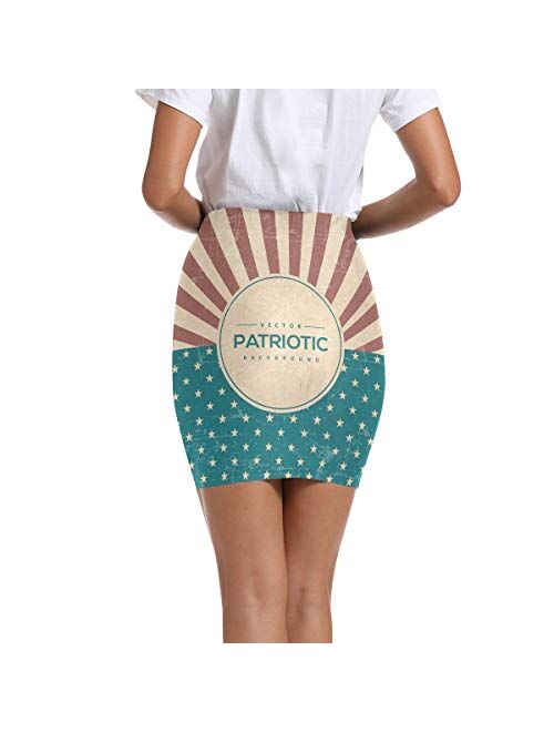 LUPINZ Women’s Stretchy Fitted Mini Skirt Patriotic American Background Bodycon Above The Knee