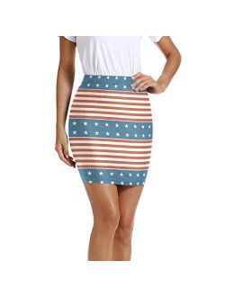 LUPINZ Women’s Stretchy Fitted Mini Skirt Patriotic Pattern Bodycon Above The Knee