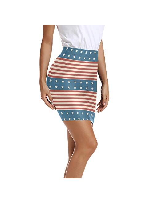 LUPINZ Women’s Stretchy Fitted Mini Skirt Patriotic Pattern Bodycon Above The Knee