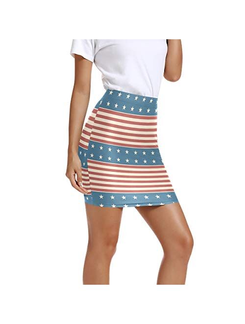 LUPINZ Women’s Stretchy Fitted Mini Skirt Patriotic Pattern Bodycon Above The Knee