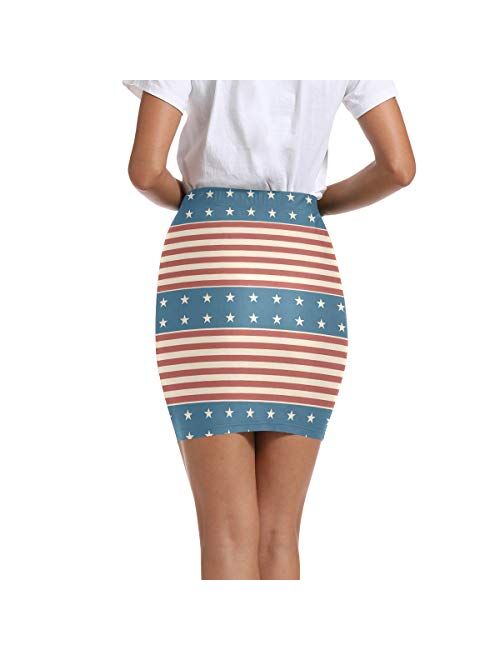 LUPINZ Women’s Stretchy Fitted Mini Skirt Patriotic Pattern Bodycon Above The Knee