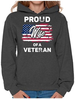 Proud Wife of a Veteran Women Hoodie USA Patriotic Sweatshirt for Wife