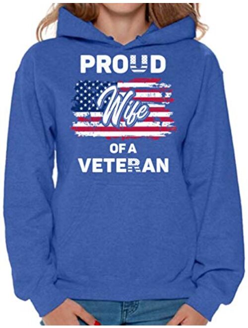 Awkward Styles Proud Wife of a Veteran Women Hoodie USA Patriotic Sweatshirt for Wife