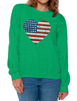 Awkwardstyles Women's American Flag Heart Crewneck 4th July Sweater   Bookmark