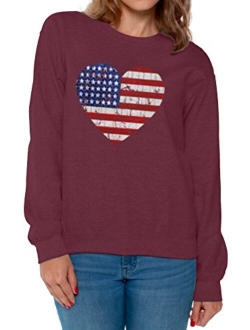 Awkwardstyles Women's American Flag Heart Crewneck 4th July Sweater   Bookmark