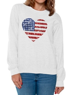 Awkwardstyles Women's American Flag Heart Crewneck 4th July Sweater   Bookmark