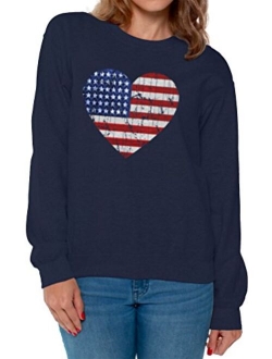 Awkwardstyles Women's American Flag Heart Crewneck 4th July Sweater   Bookmark