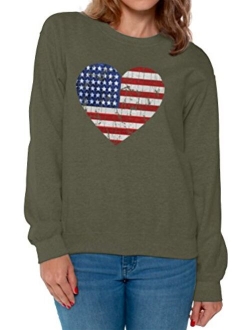 Awkwardstyles Women's American Flag Heart Crewneck 4th July Sweater   Bookmark