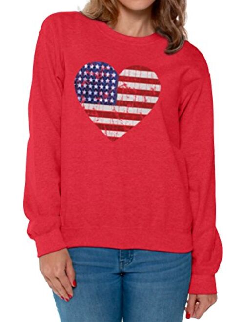 Awkward Styles Awkwardstyles Women's American Flag Heart Crewneck 4th July Sweater + Bookmark