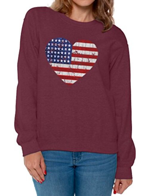 Awkward Styles Awkwardstyles Women's American Flag Heart Crewneck 4th July Sweater + Bookmark