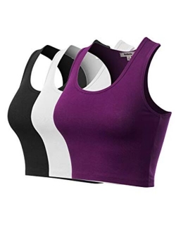 MixMatchy Women's Cotton Basic Sleeveless Racerback Sports Crop Tank Top