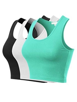 MixMatchy Women's Cotton Basic Sleeveless Racerback Sports Crop Tank Top