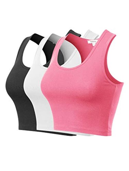 MixMatchy Women's Cotton Basic Sleeveless Racerback Sports Crop Tank Top