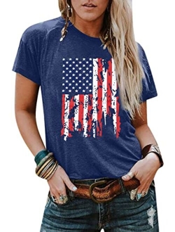 American Flag Shirts 4th of July Women Vintage USA Patriotic Shirt Summer Casual Short Sleeve T-Shirt Top Blouse