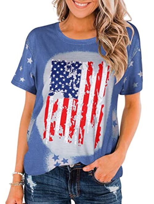 American Flag Shirts 4th of July Women Vintage USA Patriotic Shirt Summer Casual Short Sleeve T-Shirt Top Blouse