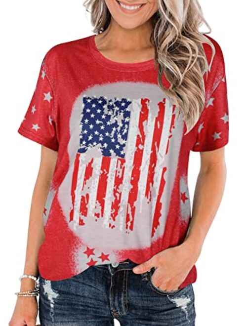 American Flag Shirts 4th of July Women Vintage USA Patriotic Shirt Summer Casual Short Sleeve T-Shirt Top Blouse