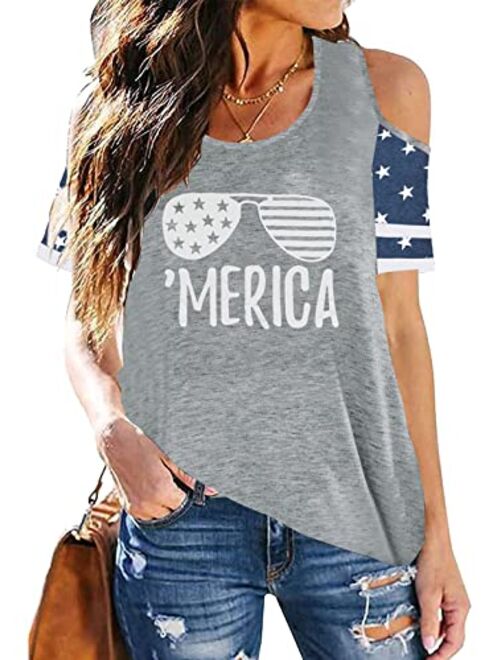 American Flag Shirts 4th of July Women Vintage USA Patriotic Shirt Summer Casual Short Sleeve T-Shirt Top Blouse