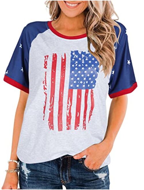 American Flag Shirts 4th of July Women Vintage USA Patriotic Shirt Summer Casual Short Sleeve T-Shirt Top Blouse