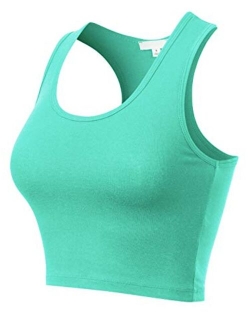 MixMatchy Women's Cotton Basic Sleeveless Racerback Sports Crop Tank Top