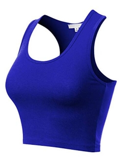 MixMatchy Women's Cotton Basic Sleeveless Racerback Sports Crop Tank Top