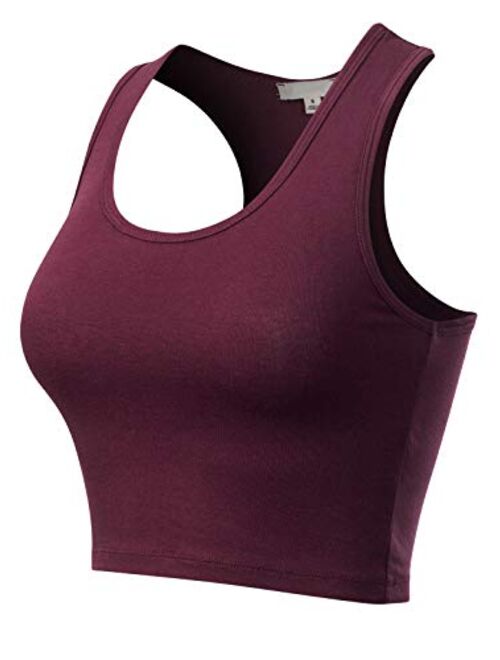 MixMatchy Women's Cotton Basic Sleeveless Racerback Sports Crop Tank Top