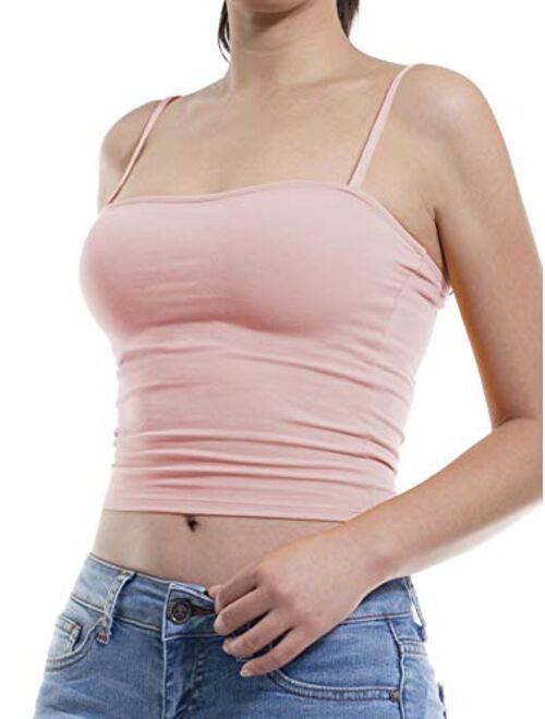 MixMatchy Women's Casual Basic Plain Adjustable Spaghetti Strap Slim Crop Cami Top