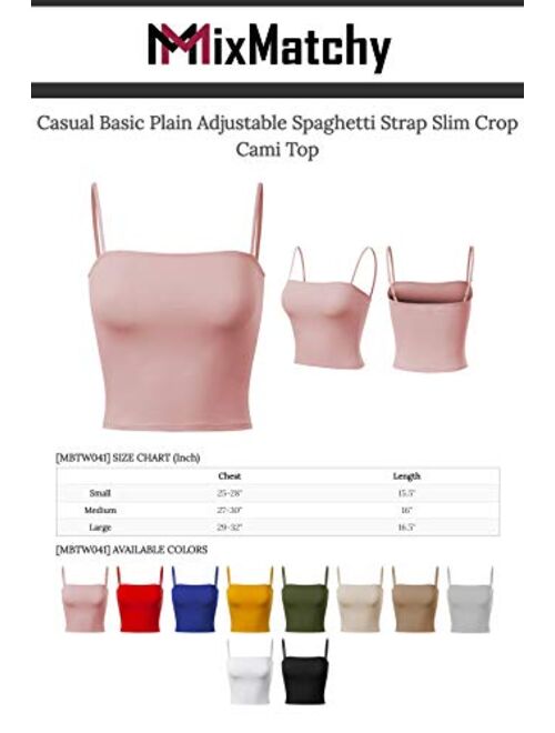 MixMatchy Women's Casual Basic Plain Adjustable Spaghetti Strap Slim Crop Cami Top