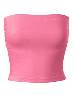 MixMatchy Women's Solid Casual Summer Side Shirring Scrunched Double Layered Tube Top