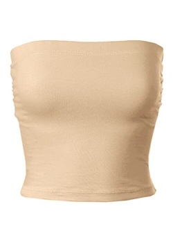 MixMatchy Women's Solid Casual Summer Side Shirring Scrunched Double Layered Tube Top