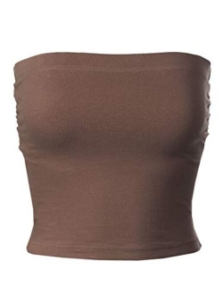 MixMatchy Women's Solid Casual Summer Side Shirring Scrunched Double Layered Tube Top