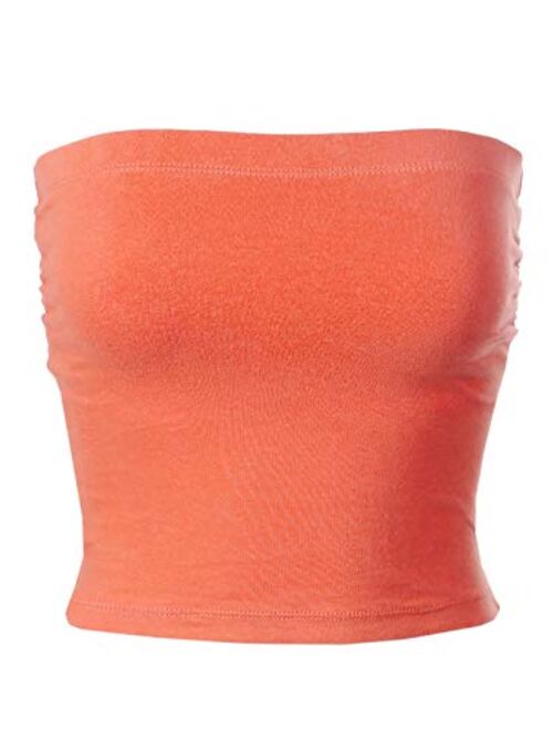 MixMatchy Women's Solid Casual Summer Side Shirring Scrunched Double Layered Tube Top