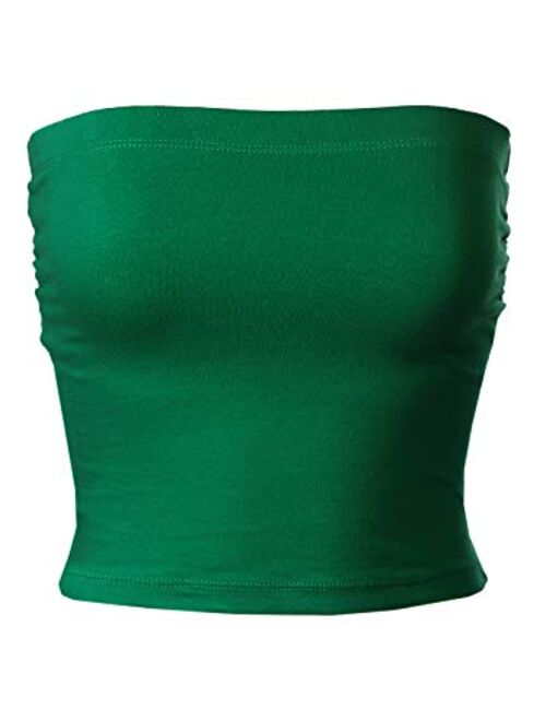 MixMatchy Women's Solid Casual Summer Side Shirring Scrunched Double Layered Tube Top