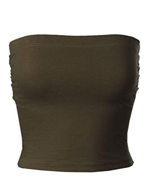 MixMatchy Women's Solid Casual Summer Side Shirring Scrunched Double Layered Tube Top