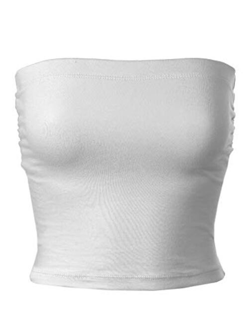 MixMatchy Women's Solid Casual Summer Side Shirring Scrunched Double Layered Tube Top