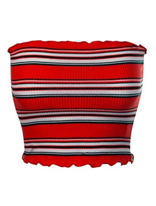 MixMatchy Women's Striped Print Ribbed Knit Crop Tube Top