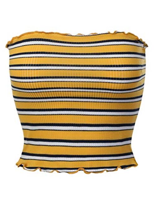 MixMatchy Women's Striped Print Ribbed Knit Crop Tube Top