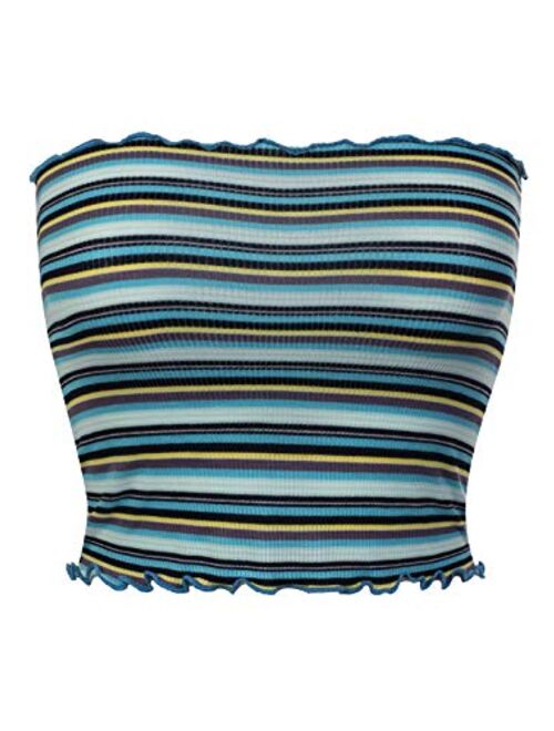 MixMatchy Women's Striped Print Ribbed Knit Crop Tube Top