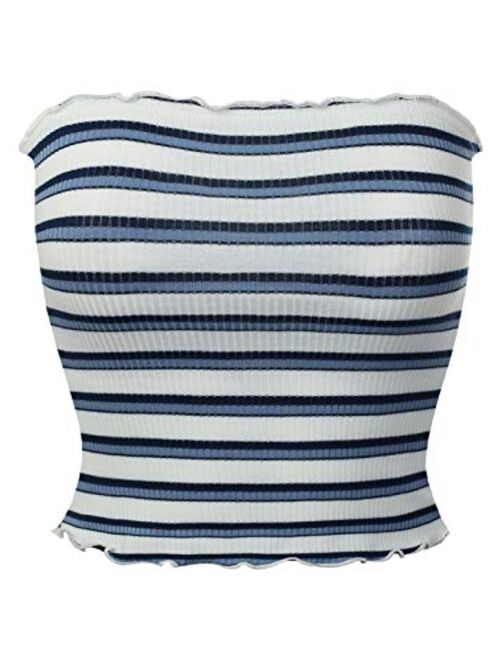 MixMatchy Women's Striped Print Ribbed Knit Crop Tube Top