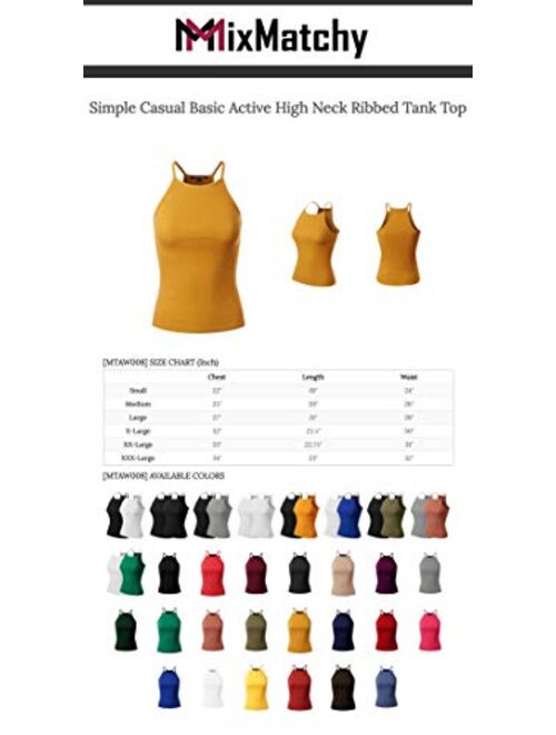 MixMatchy Women's Simple Casual Basic Active High Neck Ribbed Tank Top