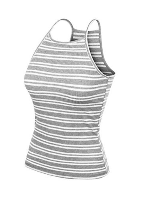 MixMatchy Women's Simple Casual Basic Active High Neck Ribbed Tank Top