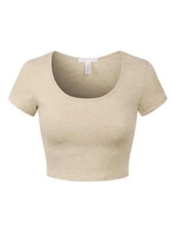 MixMatchy Women's Basic Short Sleeve Round Neck Crop Top