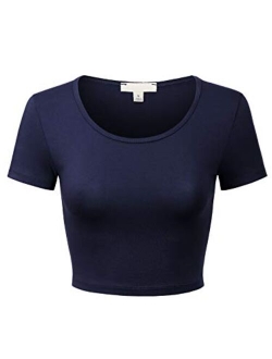 MixMatchy Women's Basic Short Sleeve Round Neck Crop Top