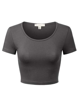 MixMatchy Women's Basic Short Sleeve Round Neck Crop Top