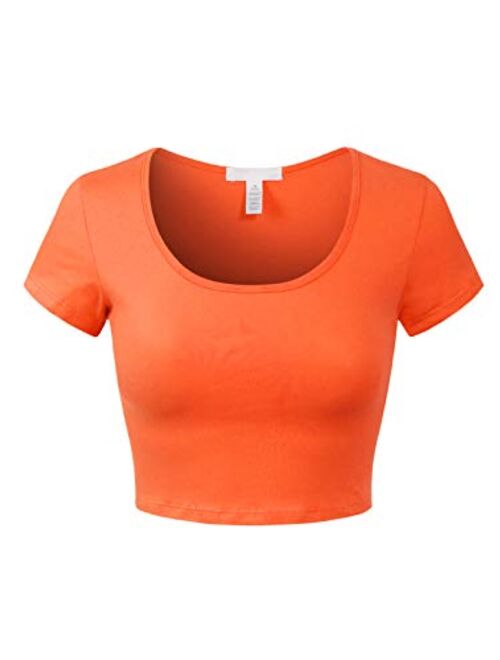 MixMatchy Women's Basic Short Sleeve Round Neck Crop Top