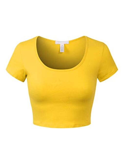 MixMatchy Women's Basic Short Sleeve Round Neck Crop Top