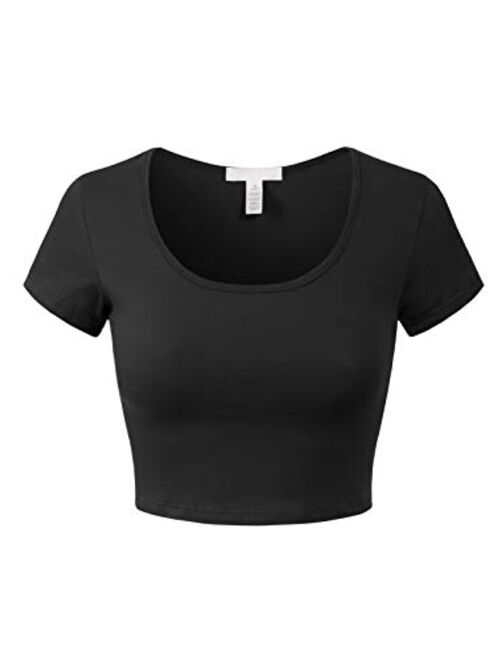 MixMatchy Women's Basic Short Sleeve Round Neck Crop Top