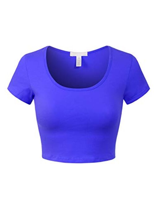 MixMatchy Women's Basic Short Sleeve Round Neck Crop Top