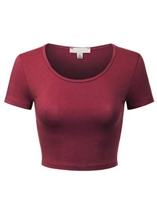 MixMatchy Women's Basic Short Sleeve Round Neck Crop Top