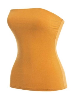 MixMatchy Women's Basic Solid Stretchy Cotton Long Bandeau Tube Top